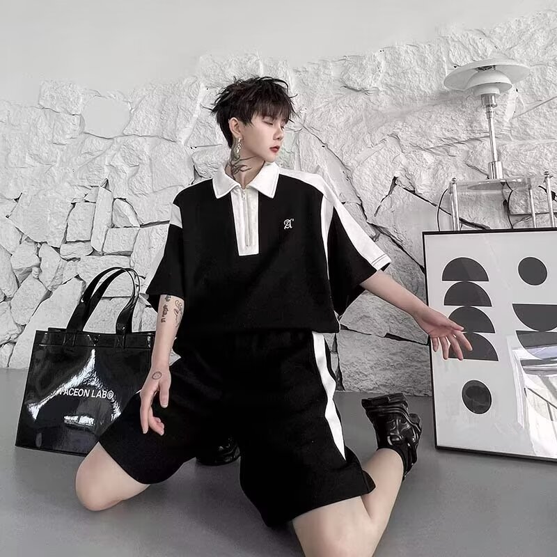 Camisa menos ropa traje de ropa deportiva verano para hombres camiseta de manga corta jersey de baloncesto pantalones cortos casuales de dos piezas tendencia coreana