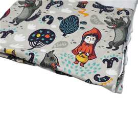 现货/可定棉印花氨纶弹力棉氨纶针织汗布卡通爬服T恤家居服布