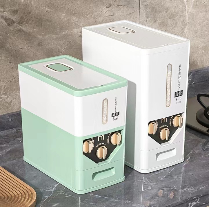 Creative Quantitative Rice Bucket: Insect-Proof, Moisture-Resistant, Rotating Design for Convenient Household Storage of Large-Capacity Grains and Rice