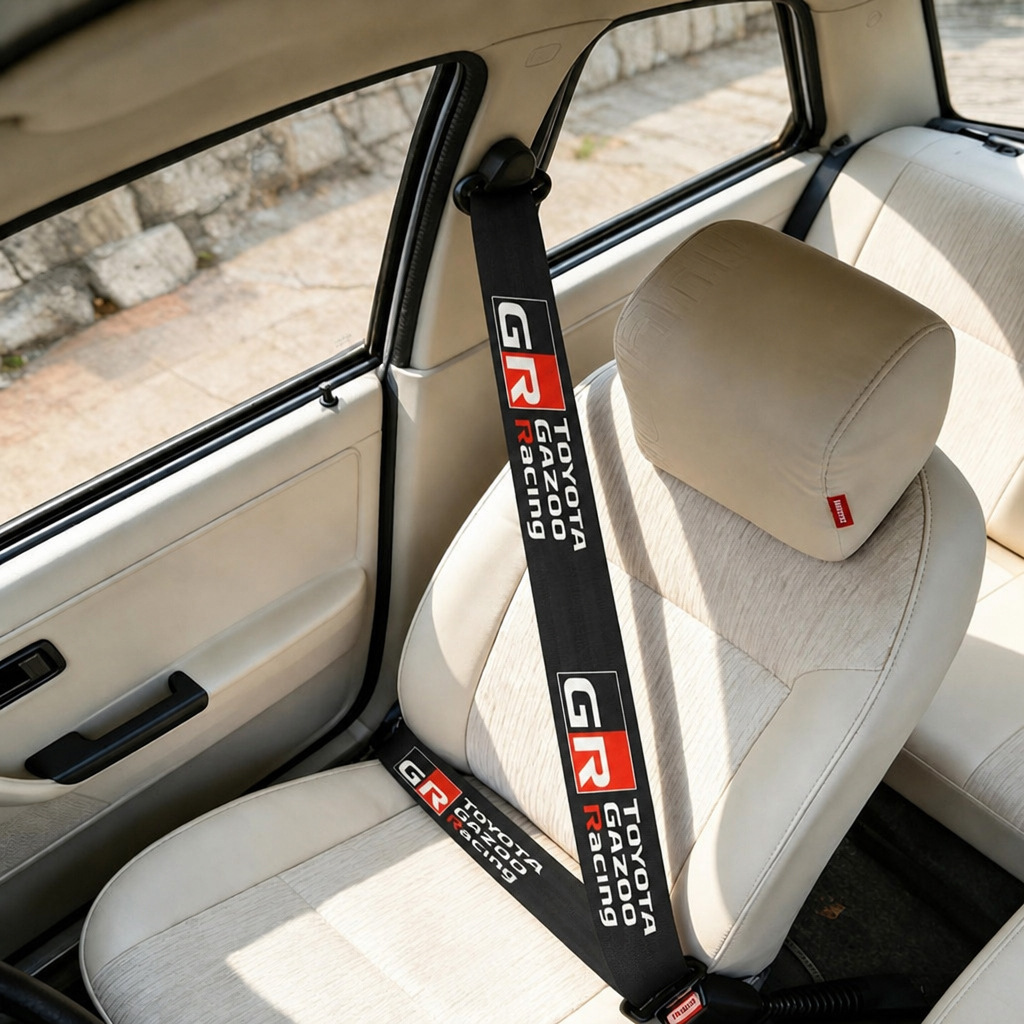JDM universal car seat belts with logos, high-quality nylon seat belts, suitable for most cars, and available for drop shipping