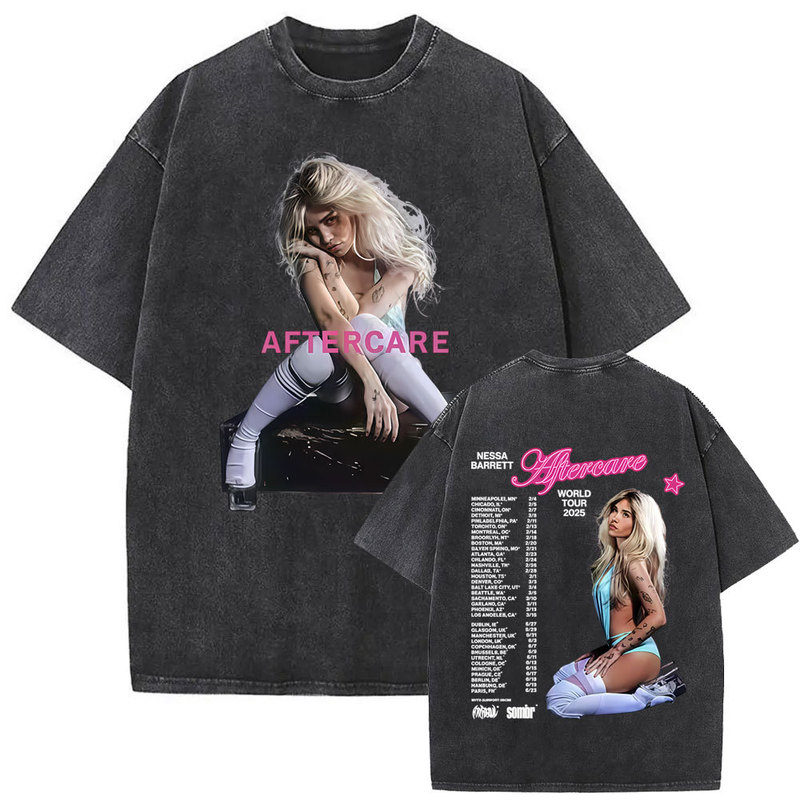 Washed Retro Nessa Barrett Aftercare Tour 2025 T-Shirt Men's and Women's Fashion Popular Friends