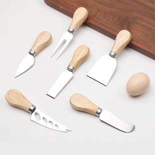 Factory in stock Stainless Steel Cheese Knife Oak Handle Cheese Knife Pizza Knife Cheese Butter Knife Home suit Cross Border