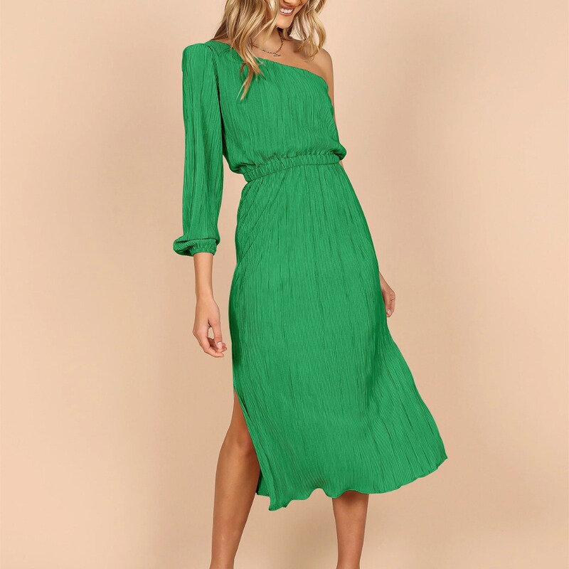 2024 Cross-border New Sexy One-shoulder Dress European and American Women's Slit Skirt Waist Off-shoulder Evening Dress 2024 Cross-border New Sexy One-shoulder Dress European and American Women's Slit Skirt Waist Off-shoulder Evening Dress