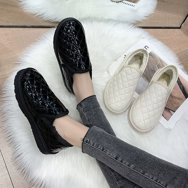 Утолщенные туфли на флисовой подкладке Snowfield с круглым носком, новые студенческие хлопчатобумажные ботинки в стиле Шанель, маленький ромб с толстой подошвой, хлеб Джокер и звезда