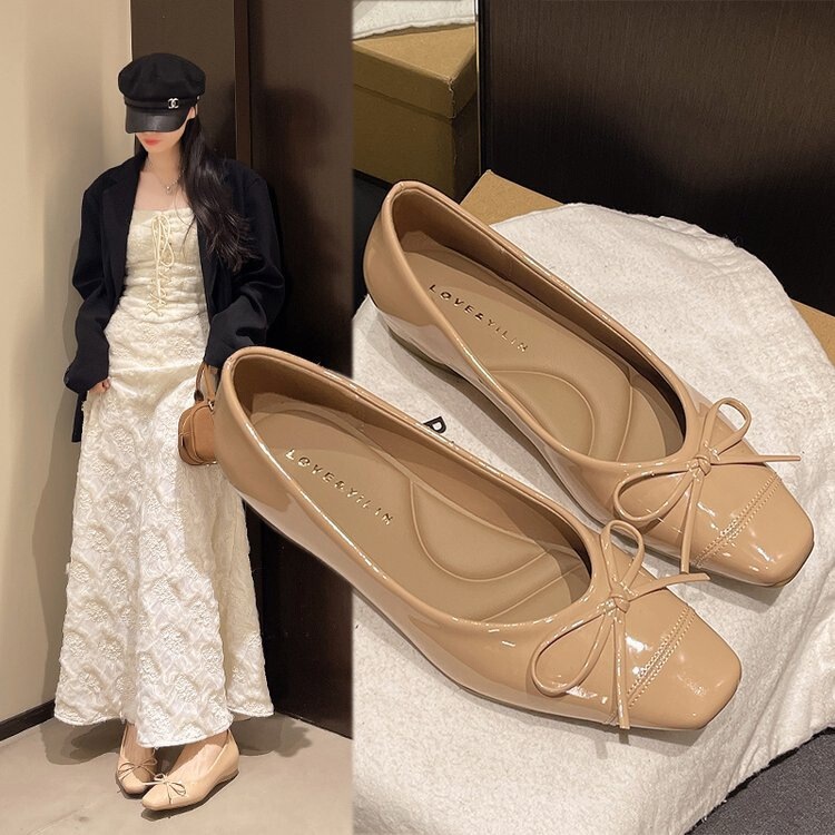 French-Style Small Square-Toe Bowknot Shiny Leather Hidden Heel Shallow Mouth Single Shoes for Women, 2026 Spring New Style Evening Style Pumps French-Style Small Square-Toe Bowknot Shiny Leather Hidden Heel Shallow Mouth Single Shoes for Women, 2026 Spring New Style Evening Style Pumps