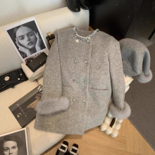 法式高档名媛风重工钉钻羽绒服外套女冬季2025新款中长款毛呢大衣