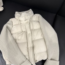 韩国针织拼接轻薄排骨棉服女装2025年冬季新款毛衣袖巨好看外套