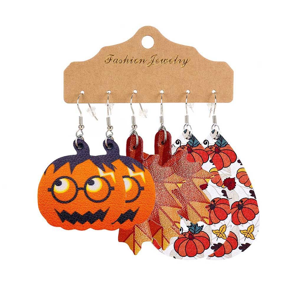 Fashion Pumpkin Maple Leaf PU Leather WomenS Earrings 1 Pairpicture1