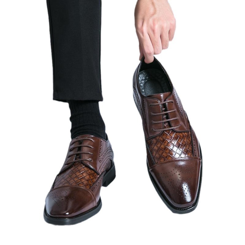 4748 zapatos de cuero transfronterizos de hombre, cordones de zapatos de hombre, tallado, tejido, vestido formal de negocios, zapatos de boda image 6