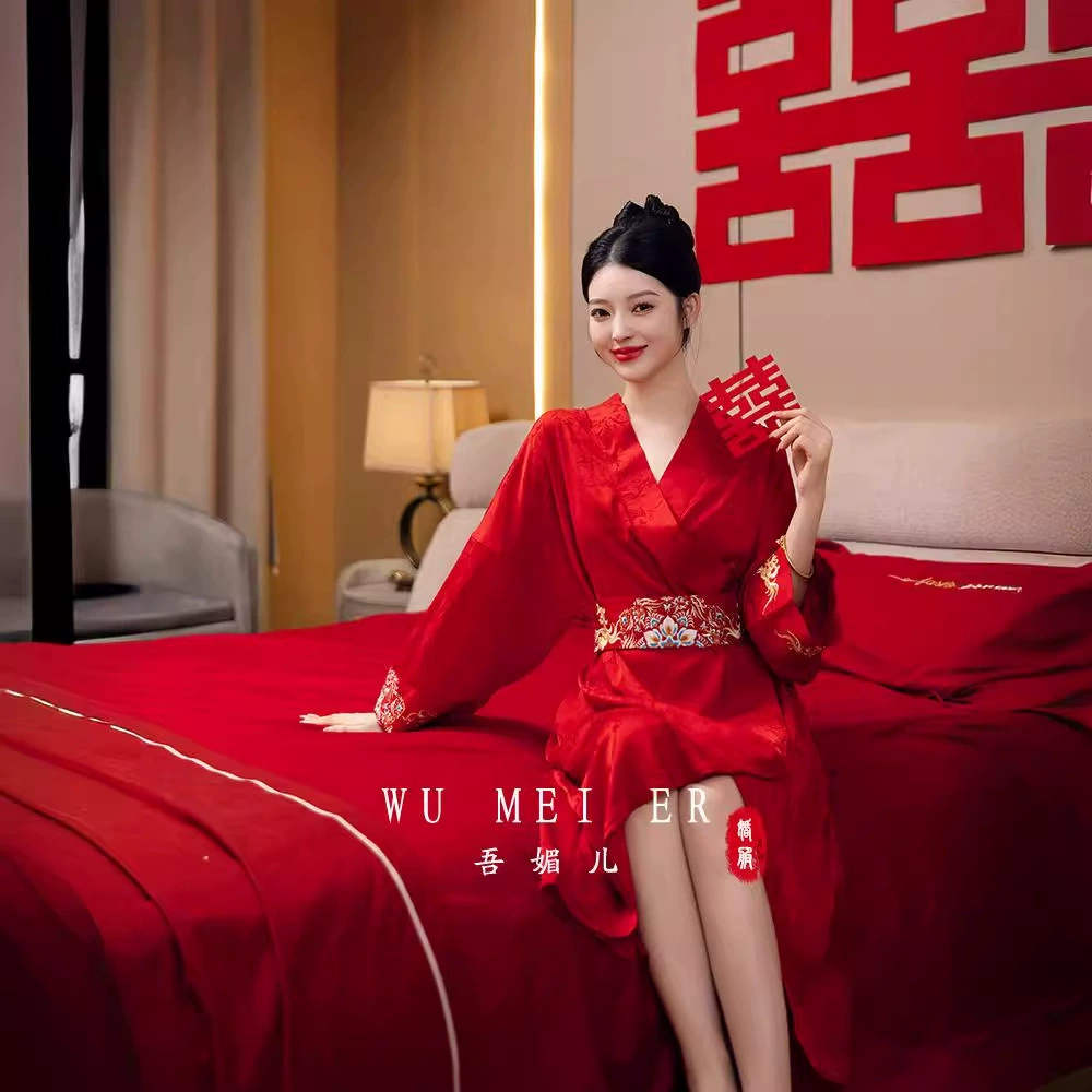 Свадебный утренний халат невесты невесты с вышивкой длинный халат свадебный год