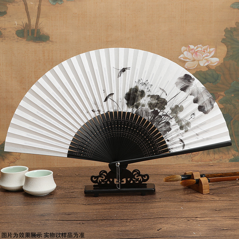 来图定制国风女扇 水墨风格竹扇定制 商务礼品批发支持Logo定制
