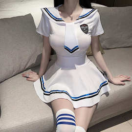 情趣内衣新品水手裙学生日系JK裙海蓝方领条纹角色扮演制服诱惑