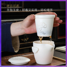WG6Q羊脂玉白瓷一壶二杯过滤内胆快客杯单人便携式旅行茶具套装收