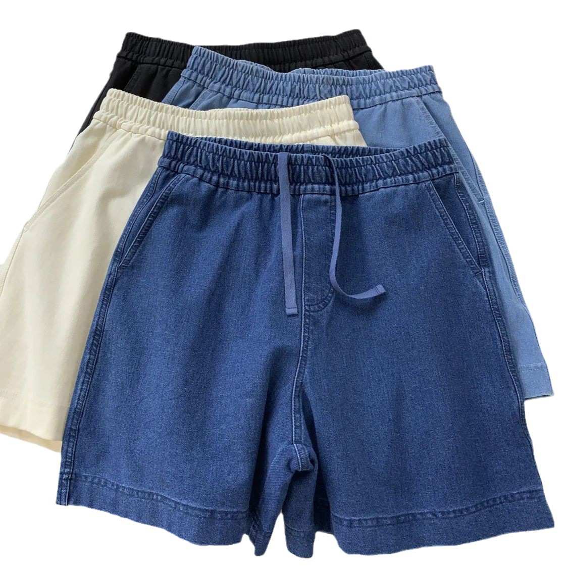 Quần short denim dáng rộng thoải mái cho nữ mùa hè, quần ống rộng chữ A cạp cao thoải mái, co giãn cao, giảm béo và quần hot đa năng