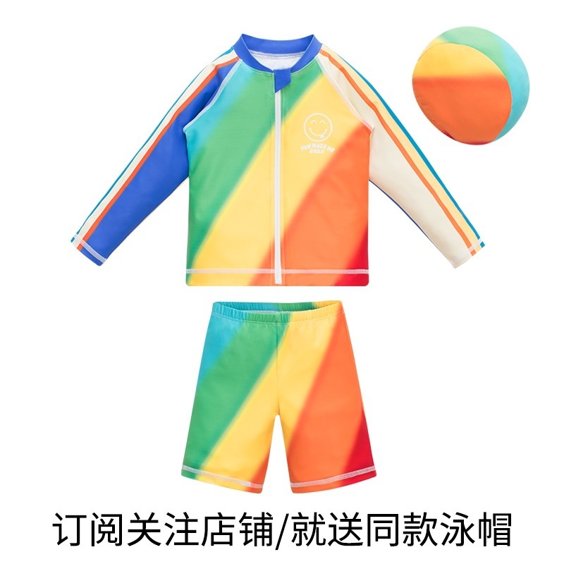 子供用長袖水着ベビー中大男の子ビーチ学生夏の日焼け止め速乾性ティーン水着水泳|undefined