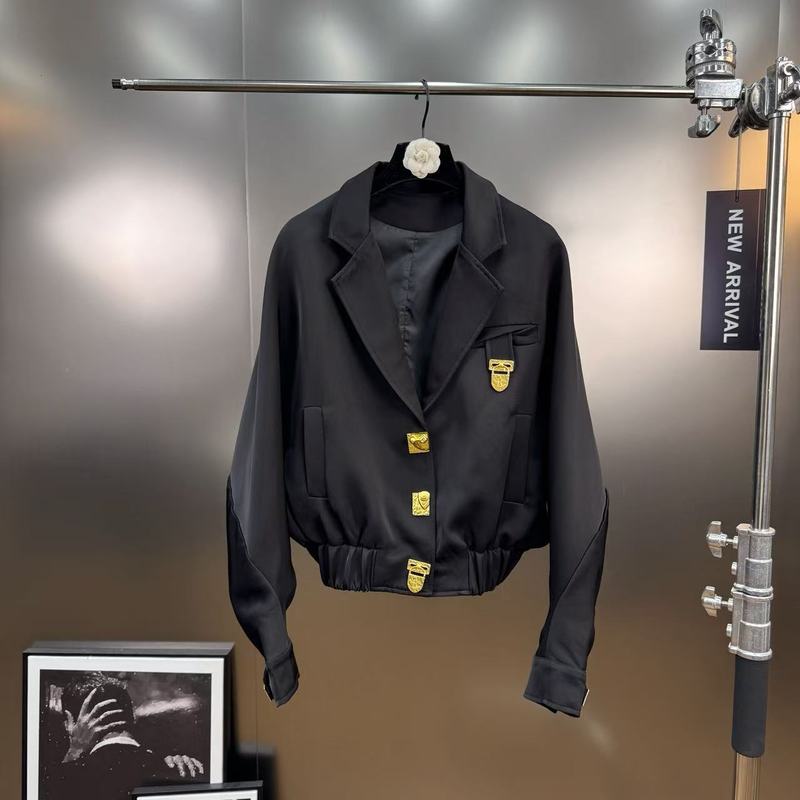 Lapel Long-Sleeved Metal Heavy-Duty Single-Breasted Design Simple and Versatile Casual Short Jacket
