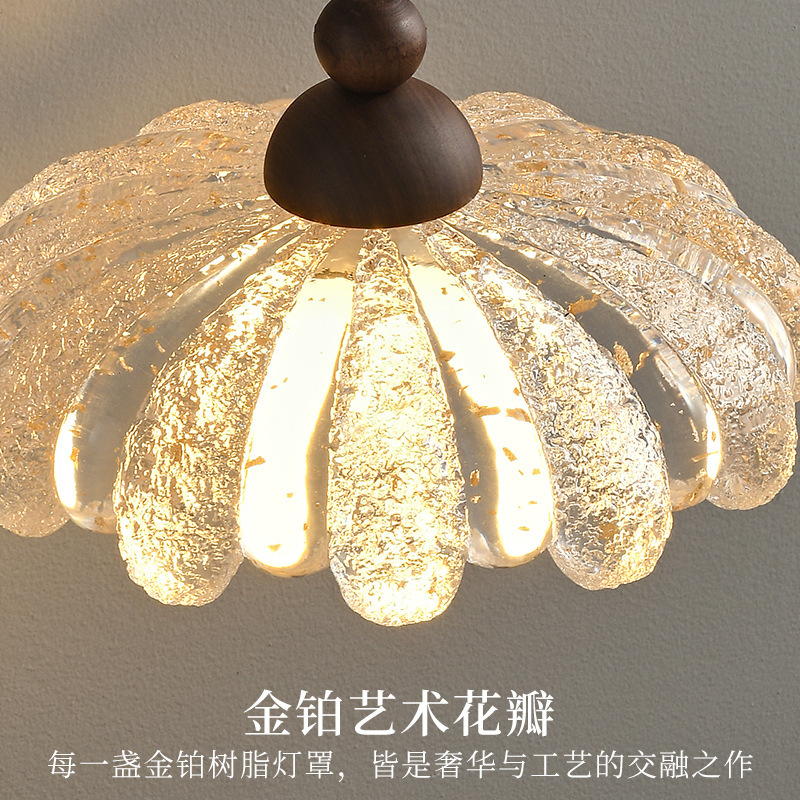 法式中古风餐厅吊灯黑胡桃实木过道灯餐桌吧台灯2025新款中山灯具|undefined