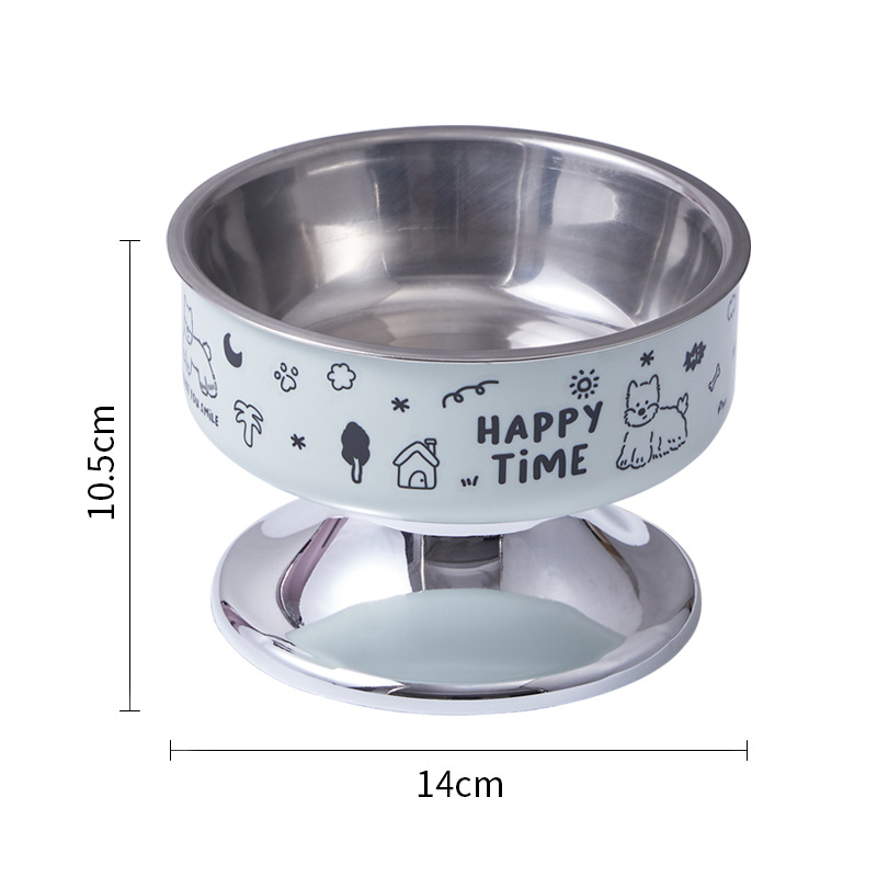 Tazón para gatos de acero inoxidable Tazón de pies altos para gatos Boca negra anti-derribear Tazón para perros Tazón para columna cervical anti-deslizante Tazón para mascotas de gran calibre