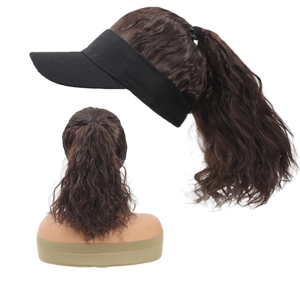 Comercio exterior Amazon venta caliente damas encapuchadas pelucas de cola de caballo personalidad europea y americana ondulado sombrero vacío peluca