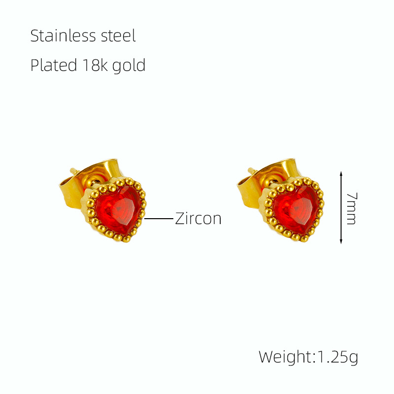 Casual Simple Style Heart Shape Stainless Steel Zircon Ear Studs 1 Pair display picture 3
