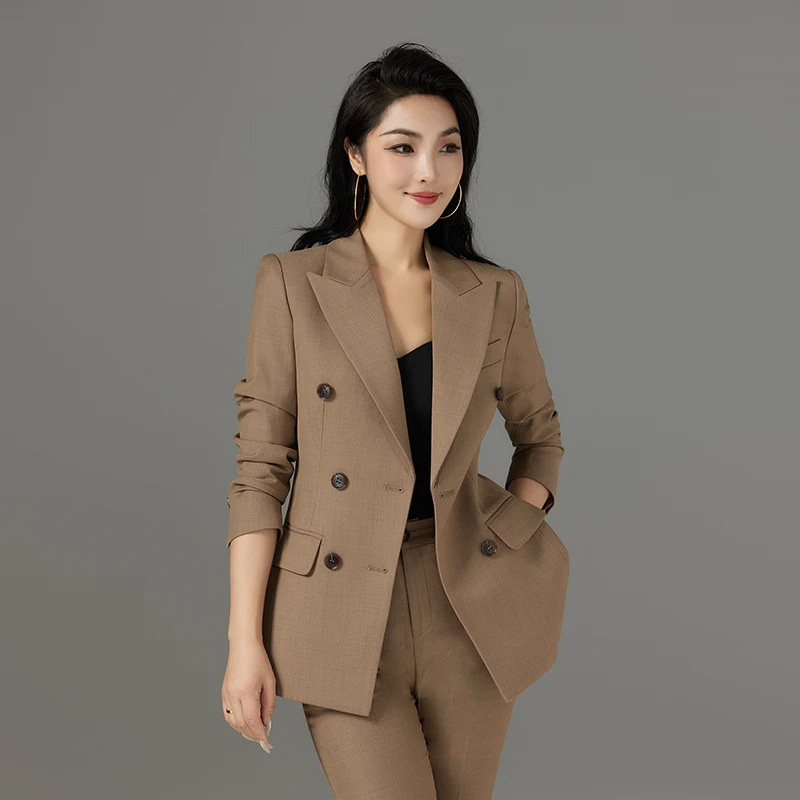 khaki Suit suit Women's Spring and Autumn High-end Professional Wear Elegant Goddess Style Suit Workplace Commuter Dress