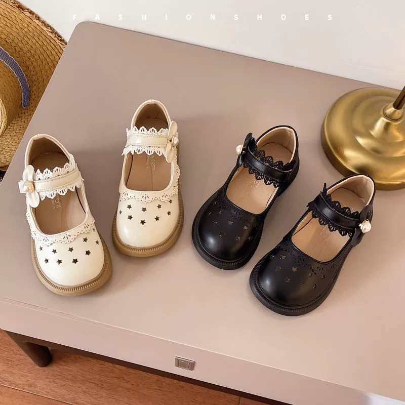 Кожаная обувь для девочек весна и лето 2025 новая мягкая подошва детская обувь принцессы в британском стиле дикая нескользящая и дышащая обувь на мягкой подошве