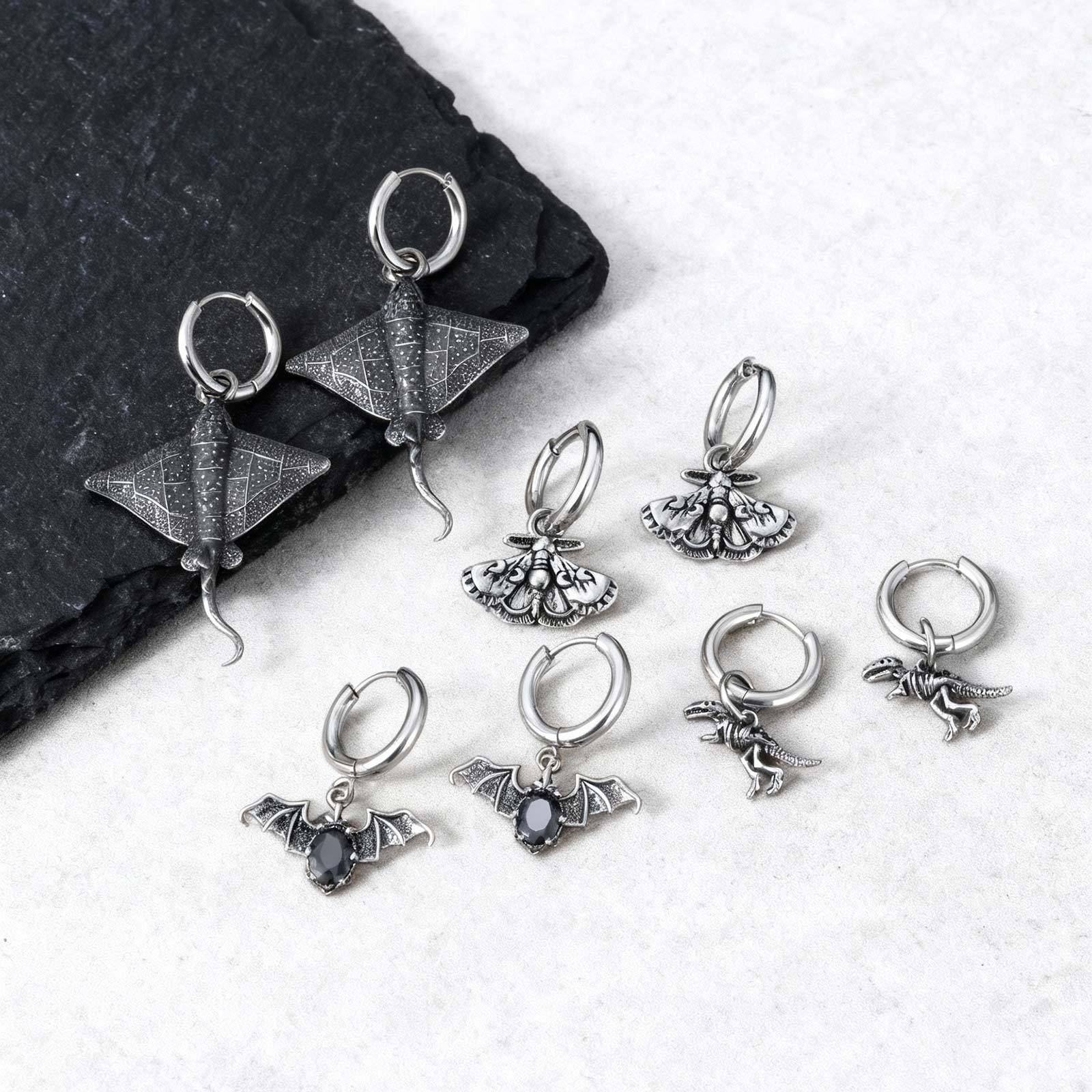 European and American Men's Trendy Jewelry Stainless Steel Manta Ray Moth Bat Fashion Hoop Earrings Ed-949