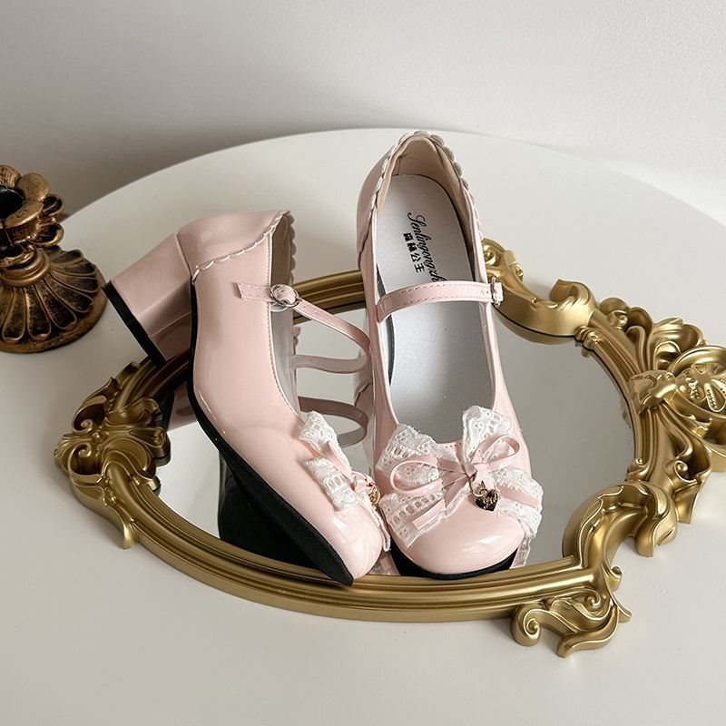 Lolita Shoes with Bow, New Style Single Shoes for Women, Cute and Sweet Lace Girl Mary Jane High Heels, Sizes 41 to 43 Lolita Shoes with Bow, New Style Single Shoes for Women, Cute and Sweet Lace Girl Mary Jane High Heels, Sizes 41 to 43