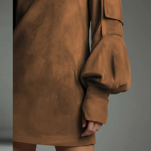 Autumn new style European and American style deerskin velvet fashionable high-necked women's long-sleeved dress