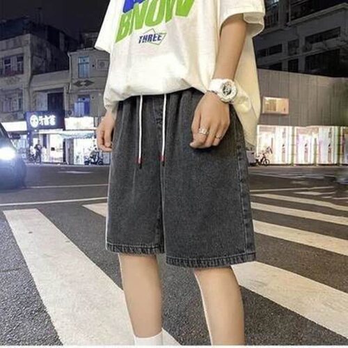 Denim shorts, men's summer fashion brand American high street vibe five-cent pants, loose cross-border trend washed casual pants
