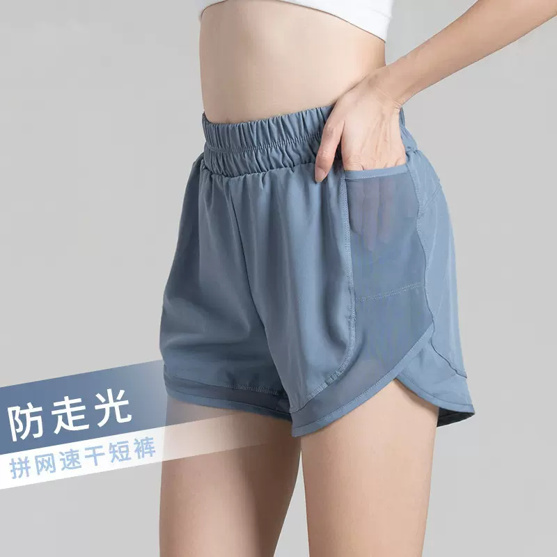 夏季拼网口袋运动3分裤防走光速干裤宽松跑步休闲健身运动短裤女