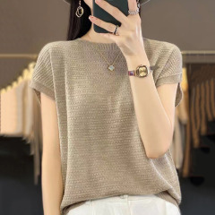 夏の新型氷糸半袖女性ゆるい丸首薄いtシャツ痩せニットコウモリ半袖上着の外着ロット