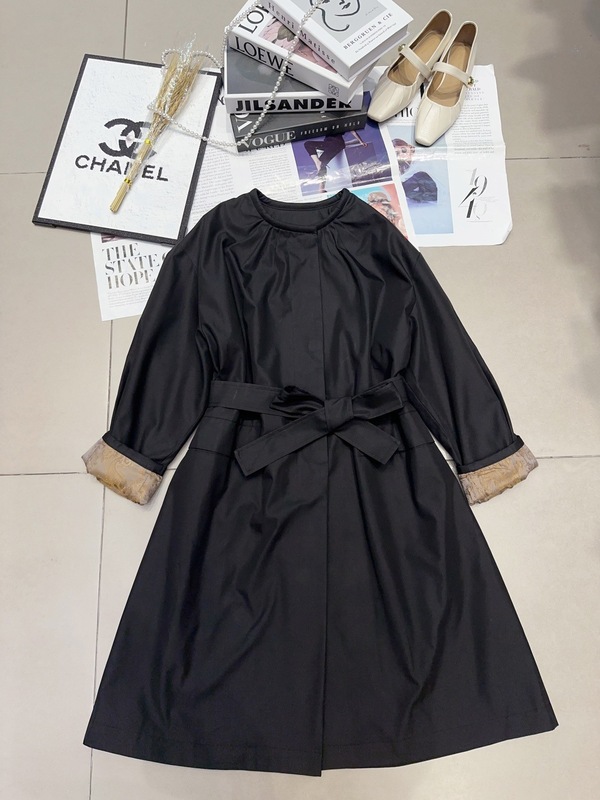 双色秋季赫本风设计感圆领风衣经典简约系带宽松气质中长款外套女|undefined