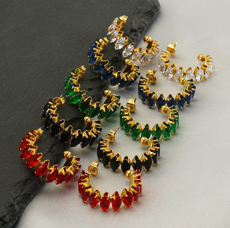 1 Pair Simple Style Classic Style Color Block Inlay Stainless Steel Zircon Ear Studs display picture 2