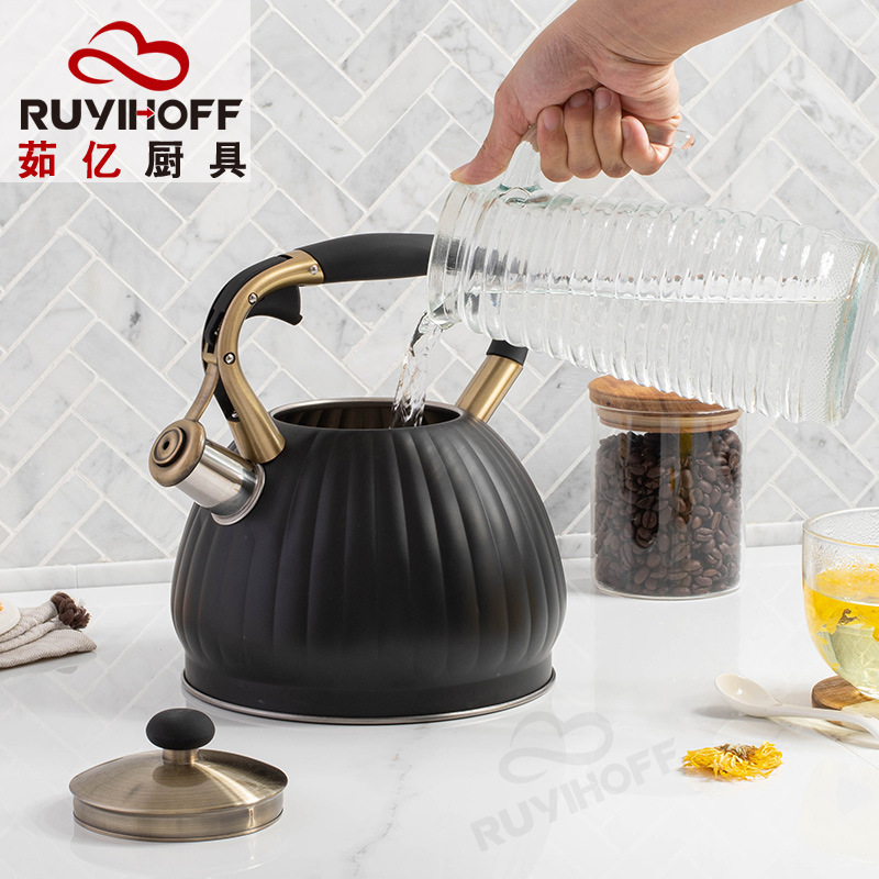 Calabaza negra forma silbato hervidor Camarón piel Amazon transfronteriza utensilios de cocina al por mayor nuevo sonido hervidor 3.5L