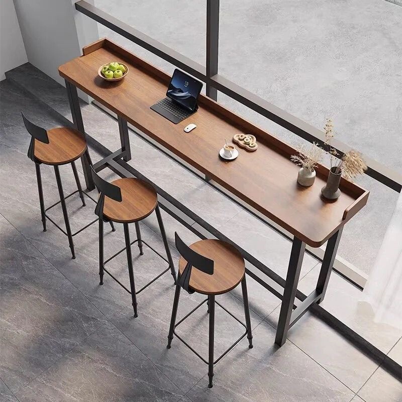 Solid Wood Bar Table for Home Use, Balcony Leisure Small Bar Table, High-Legged Table, Solid Wood Bar Cabinet, Light Luxury High-End Long Table