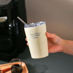 韓式熱銷不鏽鋼保溫杯時尚復古字母牛奶杯學生居家便攜隨手水杯