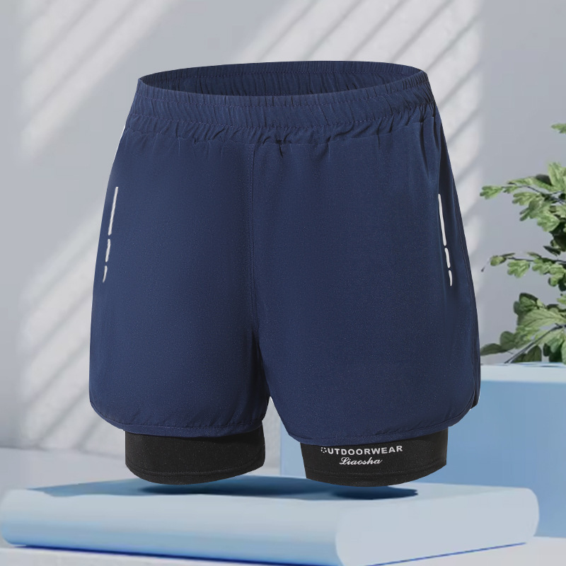 ゆったりとしたファッショナブルなメンズ水泳パンツ、二重層の恥ずかしさ防止プロ仕様の5点速乾性水着、スポーツビーチ水泳用品|undefined