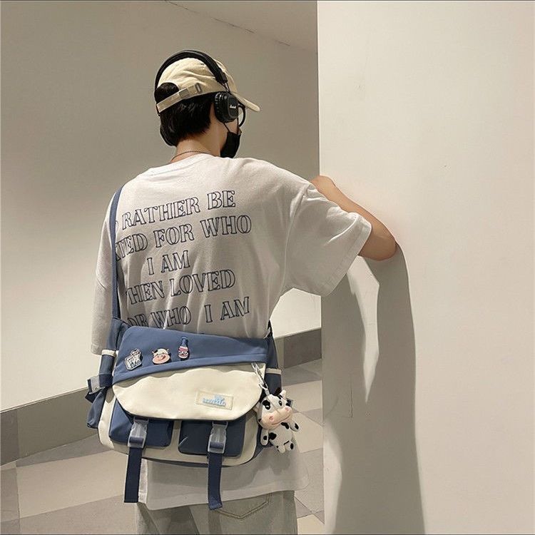 Bolso bandolera para hombre marca de moda nuevo bolso de hombro para mujer japonés de gran capacidad en contraste color casual bolso de estudiante ropa para hombre