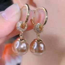 新中式新款香槟色珍珠耳圈独特设计高级感耳环文艺优雅不撞款耳扣
