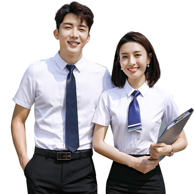 (2개) 여름 반팔 회색 일반 면화 셔츠 슬림 핏 비즈니스 착용 남성과 여성의 동일 스타일 셔츠 도구 사무실 작업 옷