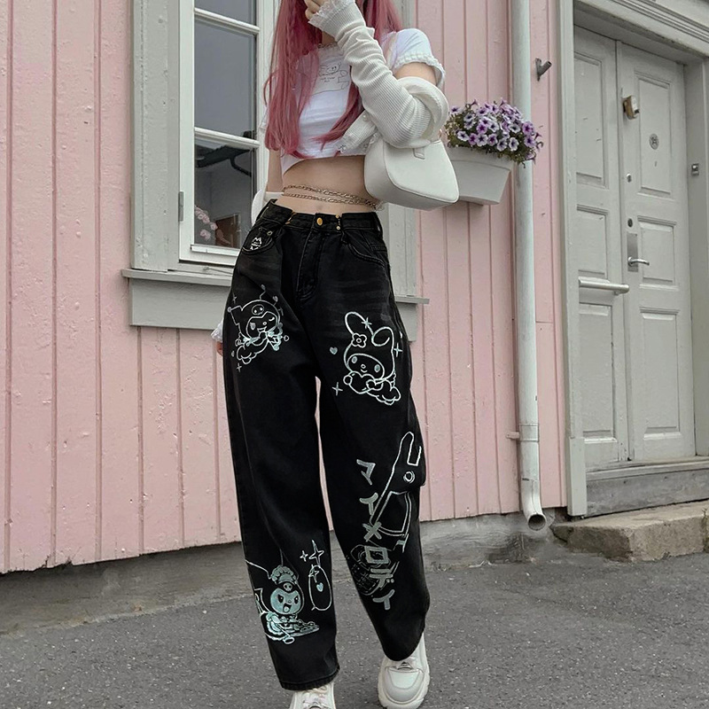 Kuromi Print High-Waist Casual Jeans NSGYB97831