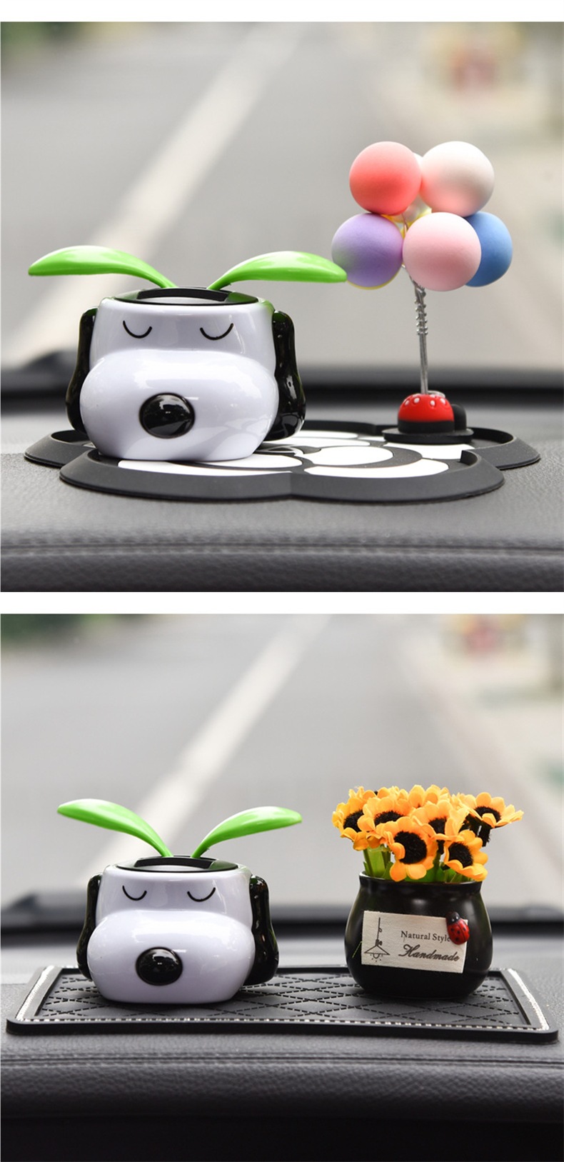 Car decoration solar-powered swinging apple blossom Snoopy dog car ornament solar flower decoration