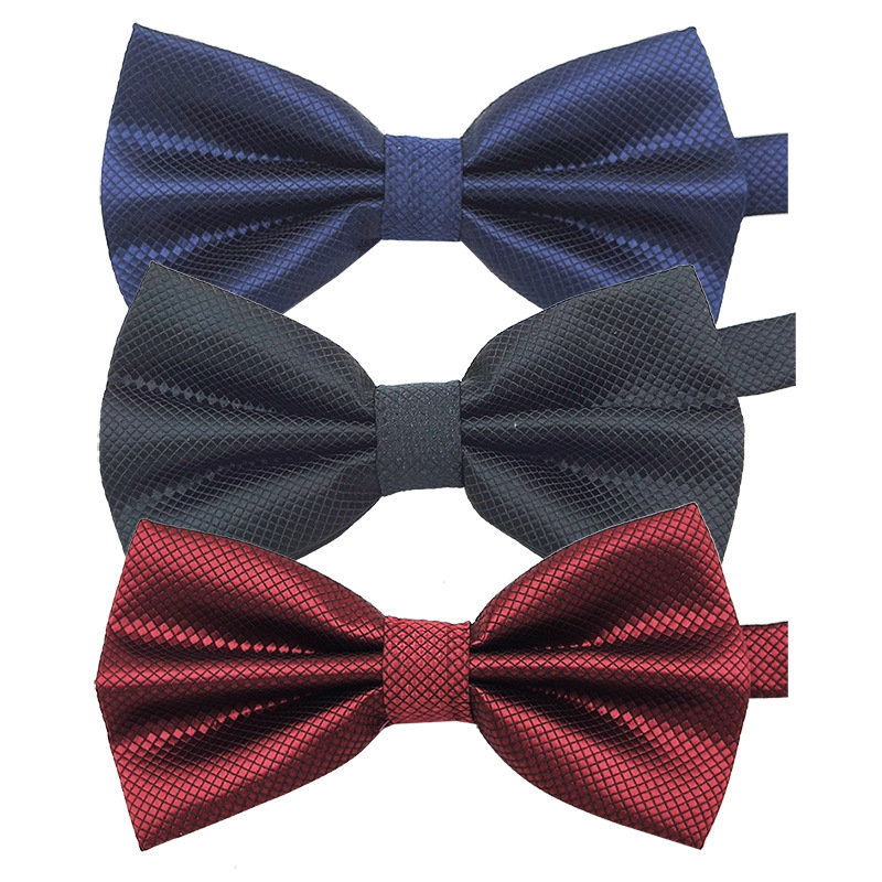Pajarita negra de color sólido para hombre British Cube Spot Venta al por mayor Ropa formal Boda Doble pliegue Doble lazo de doble capa 27 colores