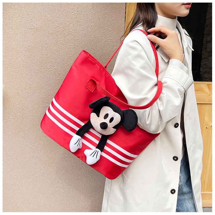 Large-capacity shopping and grocery bag, Korean-style chic casual versatile nylon contrasting color striped single-shoulder crossbody bucket bag undefined