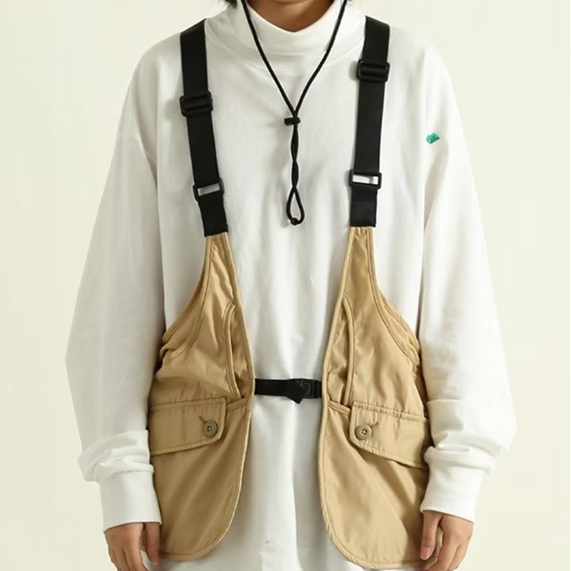 2025 New Spring and Autumn Japanese Retro Couple Jacket Trendy Loose Workwear Camisole Vest Fisherman Vest for Men