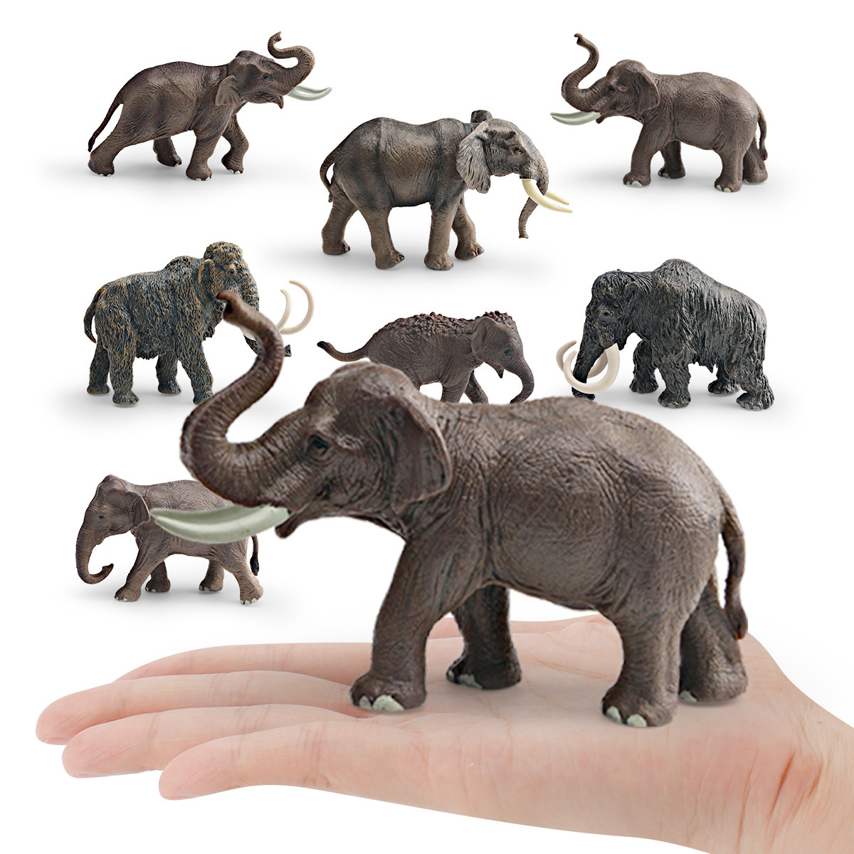 Simulación transfronteriza animal mamut modelo de mamut elefante una familia de tres más de adornos estáticos de escritorio opcionales