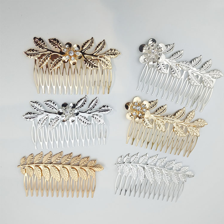 Fashion Leaf Flower Metal Plating Inlay Artificial Gemstones Hair Combs 1 Piece display picture 1