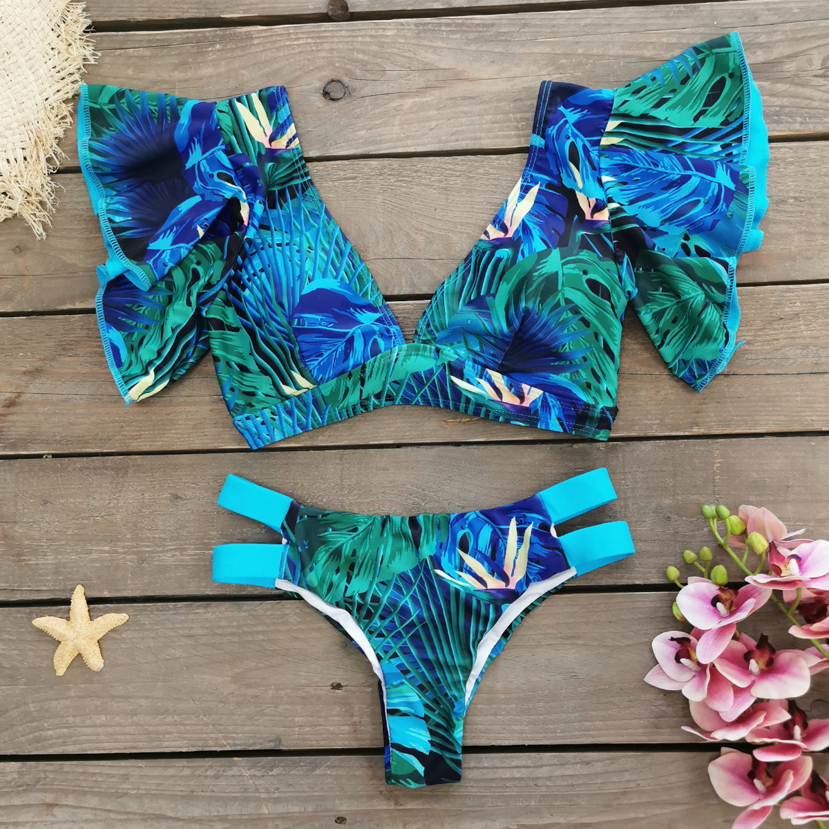 192g Weight Sexy Feel Of Sensation Briefs Panties Style Polyester Fabric Type 2 Pieces Set Quantity Swimming Pool, Beach Occasion Ditsy Floral Pattern Women's Gender Women's Ditsy Floral 2 Pieces Set Bikinis Swimwear 17