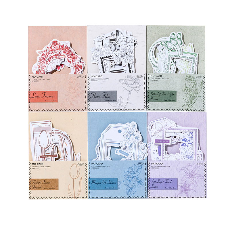 Papel de tela de tinta moco hueco pegatinas de tarjetas de collage de marco serie de collage de marco especial pegatinas de material de decoración de contabilidad